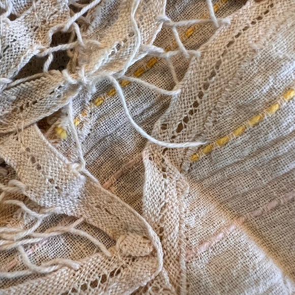 Free People Cream Lace & Striped Detail Peasant Top, XS - Picture 4 of 14